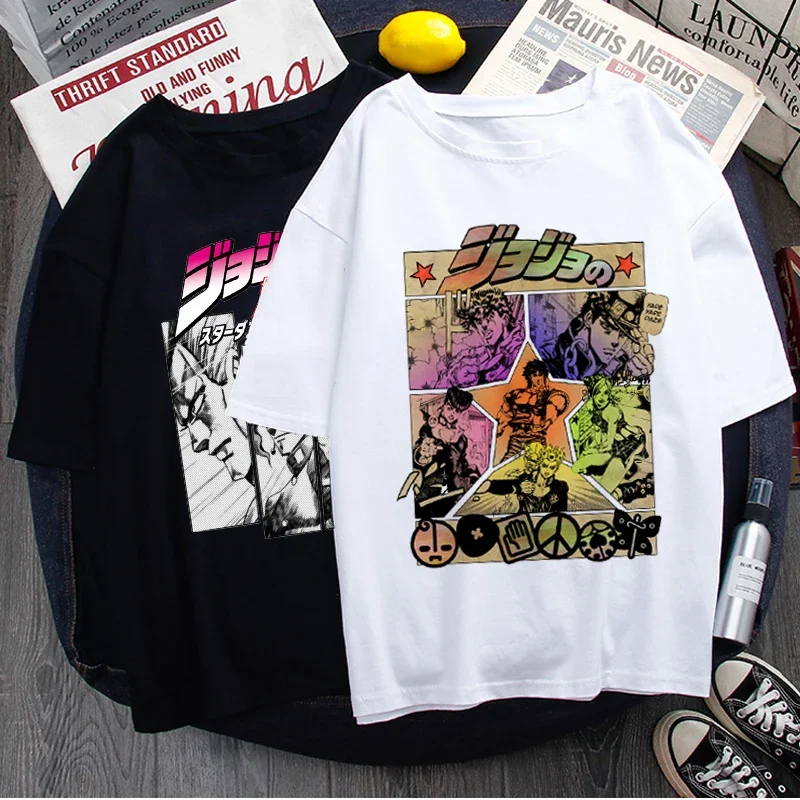 Jojo Bizarre Adventure Забавная футболка с героями мультфильмов Мужская модная футболка с японским аниме Графическая летняя футболка в стиле хип-хоп Мужские футболки