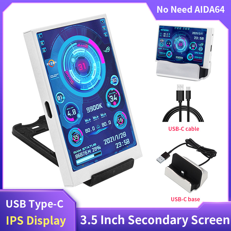3,5 Zoll IPS TYPE-C Sekundärbildschirm Computermonitor für Computer CPU GPU RAM HDD Monitor USB Display Keine Verwendung AIDA64