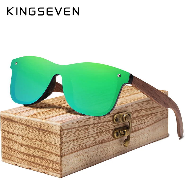 KINGSEVEN-gafas de sol polarizadas UV400 para hombre, gafas de protección ocular de alta calidad, gafas hechas a mano de madera de nogal, regalos