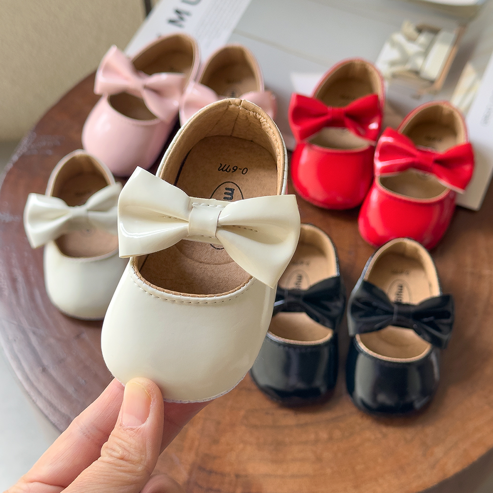 Sapatos de bebê recém-nascido infantil meninas sapatos pu antiderrapante bowknot clássico vestido de princesa sapatos da criança primeiro walker sapato de berço
