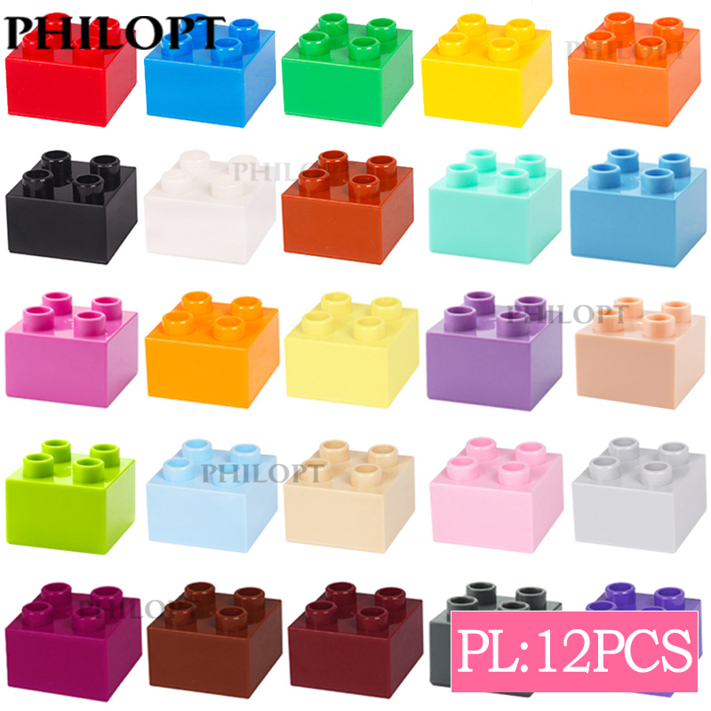 Bloques de construcción grandes para niños, juguete de ladrillos de gran tamaño, bricolaje, 12 piezas, 2x2, regalos educativos