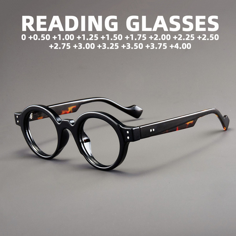 Clássico retro redondo óculos de leitura armações de óculos feminino masculino na moda elegante presbiópico óculos masculino 0 a + 4.0