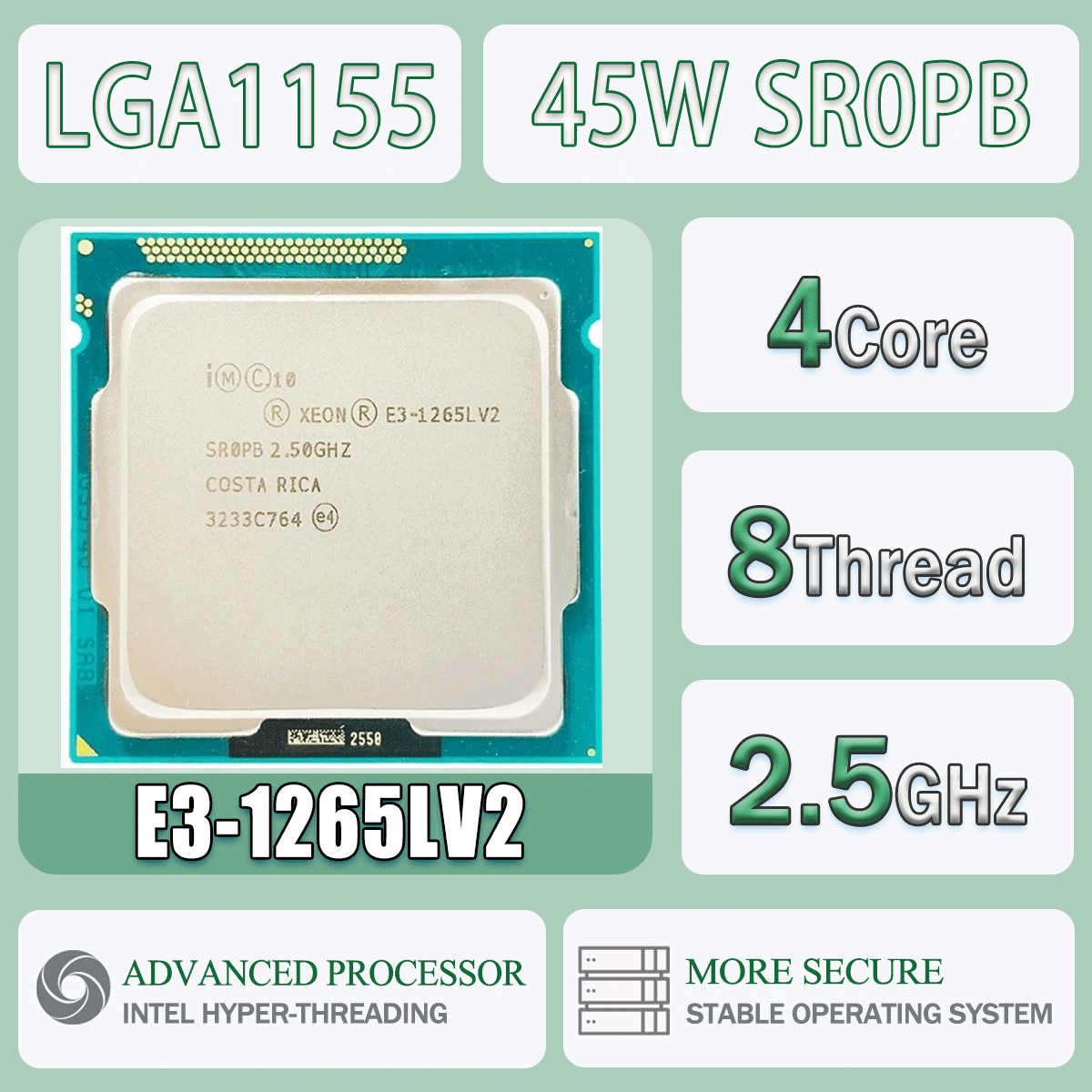 Procesor Intel Xeon E3-1265LV2 2.4GHz Quad-Core Eight-Thread 45W E3 1265L V2 do komputera, serwera, obudowa LGA 1155