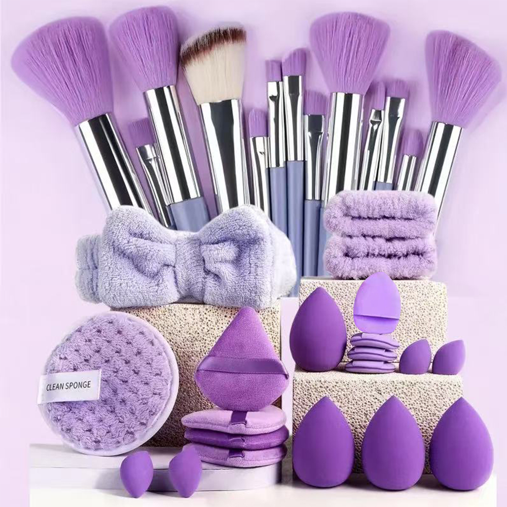 Juego de maquillaje de belleza de 33 Uds., esponjas de belleza grandes y pequeñas para una aplicación y eliminación de maquillaje impecables, juego completo de maquillaje