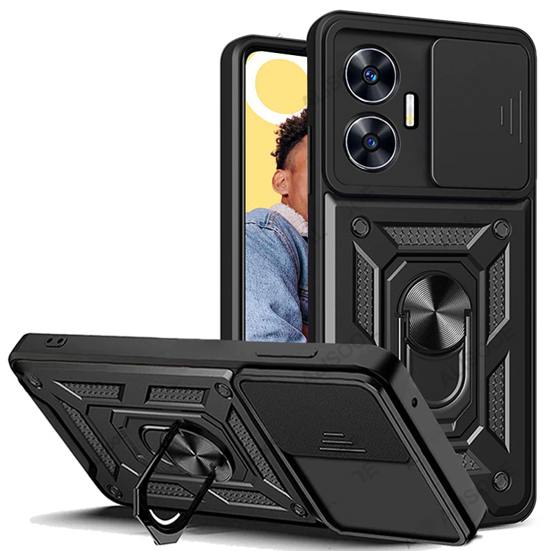Pour OPPO Realme C55 C53 étui antichoc armure support de voiture couverture de téléphone pour Realme 11 10 Pro Plus 5G Protection d'objectif d'appareil photo