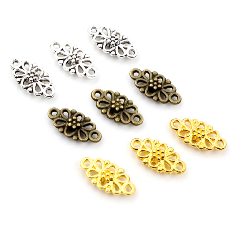 30 pcs/lot 16x8mm Antique Argent Plaqué Bronze Fleur Connecteur Charme Pendant DIY Bijoux Fournitures pour Bracelet Collier