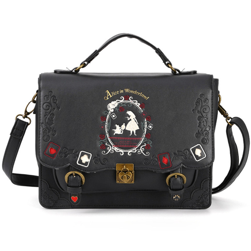 Alice Ở Phụ Nữ Ba Lô Trục Femme Vintage Sinh Viên Schoolbag Chơi Bài Hình Bóng Thêu Ba Lô Túi Da