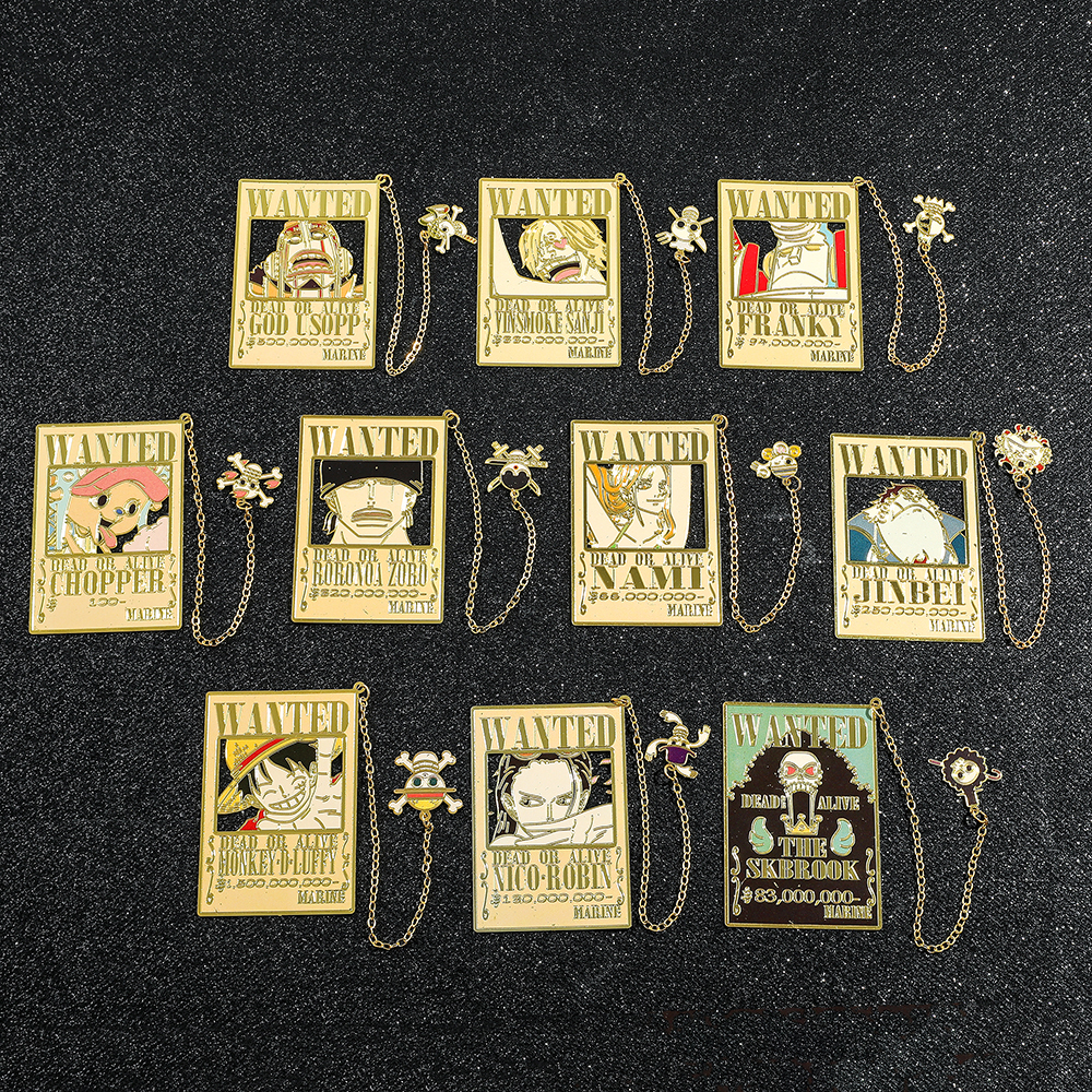 One Piece Luffy Zoro Wanted Metal Bookmarks for Book Lover Book Mark School Supplies Collection Gift for Anime Fans