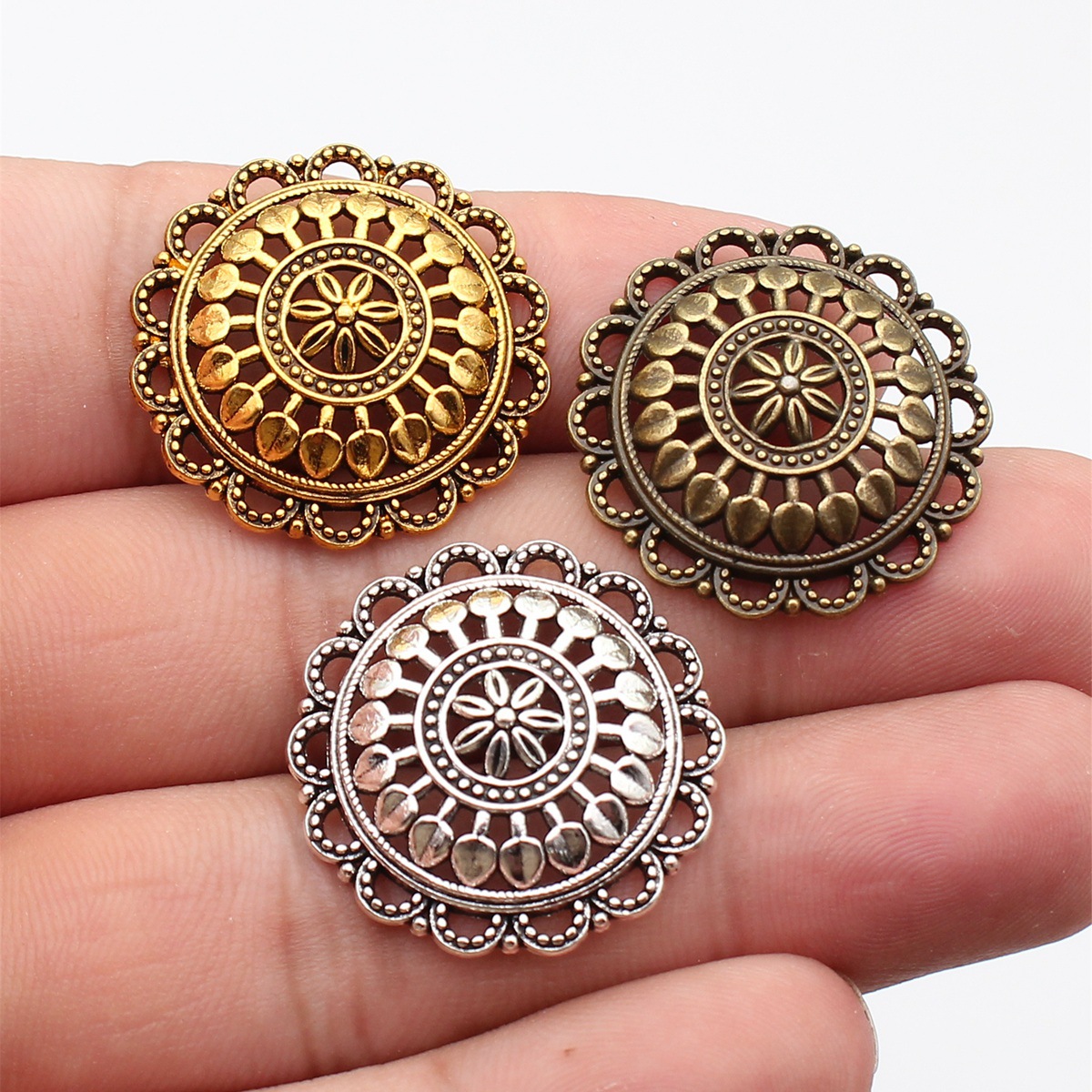 Wysiwyg 5Pcs 27X27Mm Antiek Zilver Kleur Ronde Hollow Flower Charms Hanger Voor Sieraden Maken Diy Sieraden bevindingen
