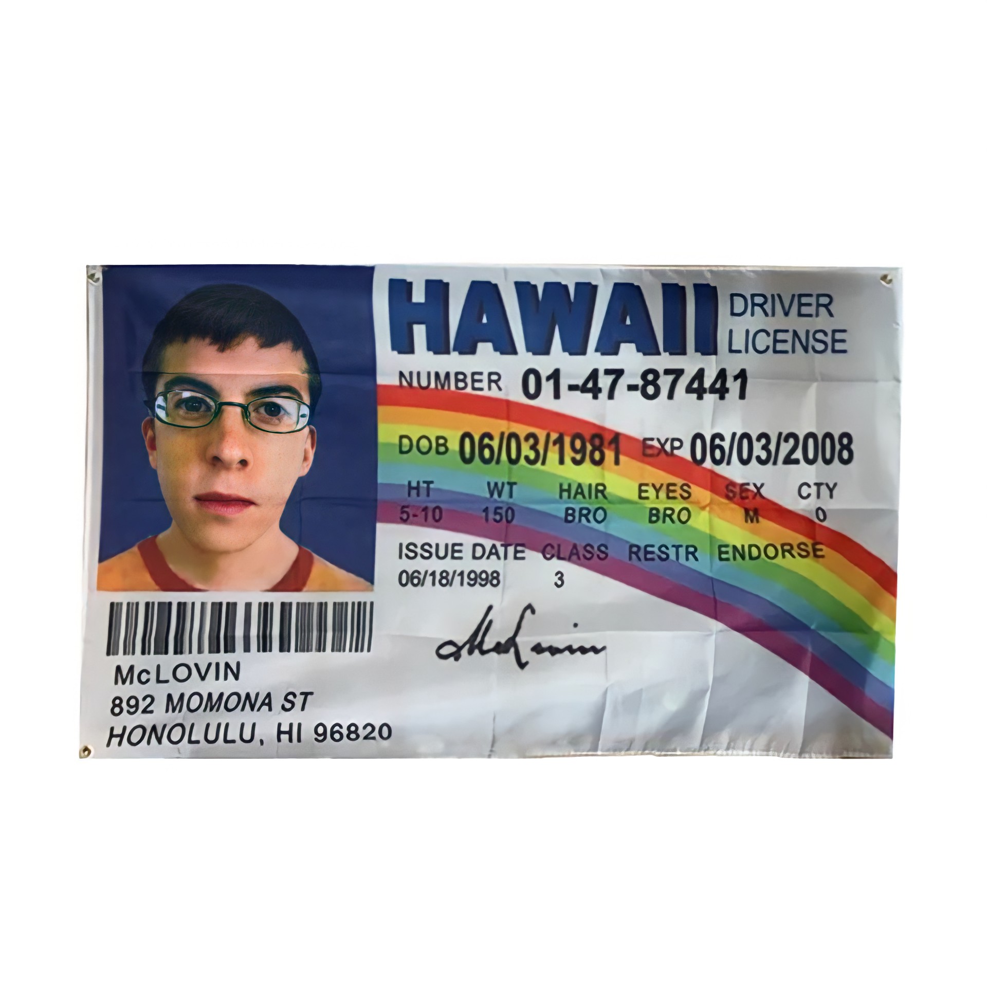 Nlbflag 90x150cm 3x5 Ft McLovin Flaga Fałszywy identyfikator Baner na prawo jazdy Niestandardowy