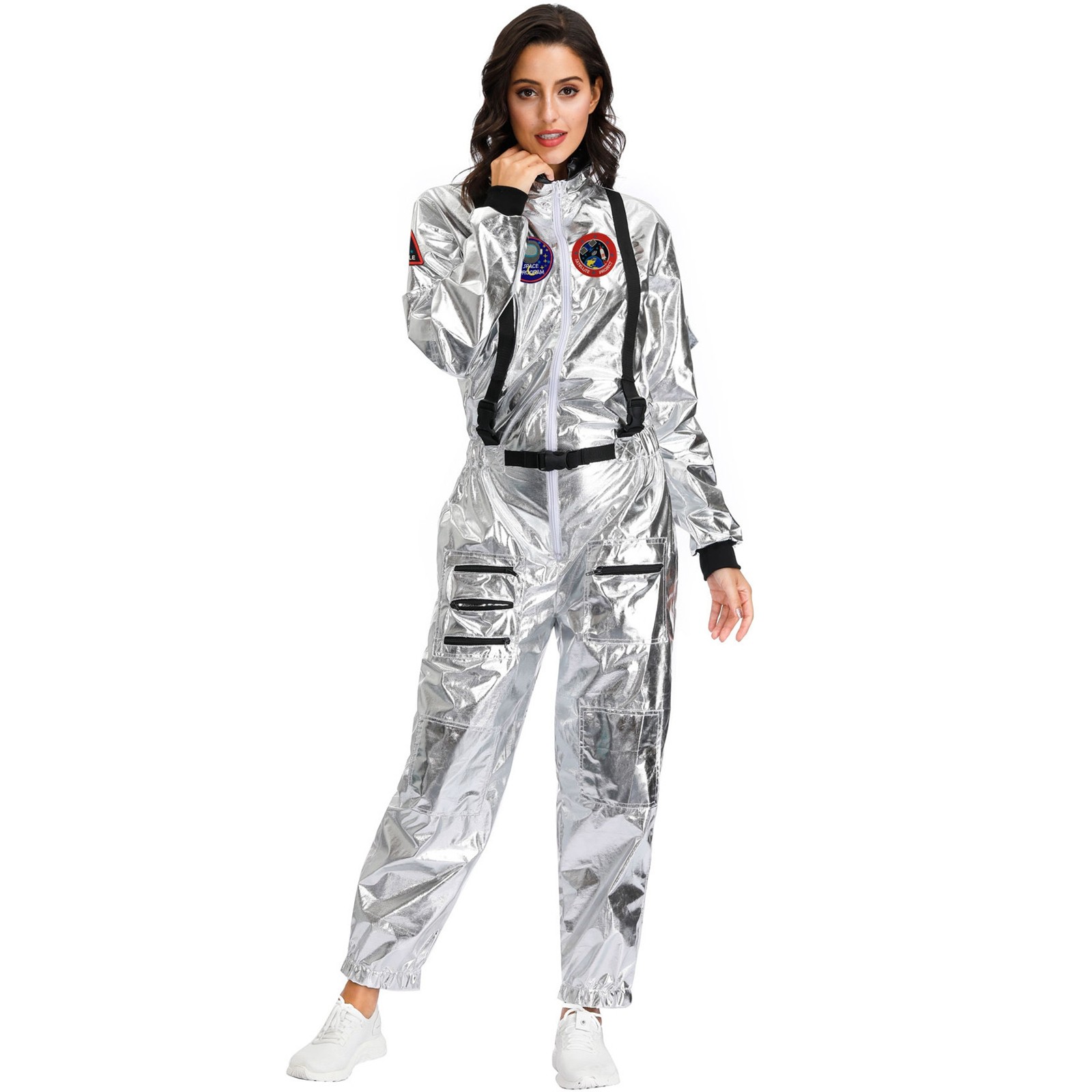 Mono de astronauta de una pieza para hombre y mujer, mono de cuerpo completo con cremallera para astronauta de Halloween, trajes espaciales, uniformes de actuación de entretenimiento