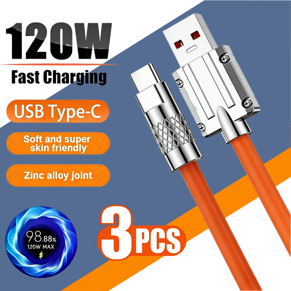 Cable de silicona líquida tipo C de carga súper rápida, 3 uds., 120W, líneas USB C de carga rápida para Xiaomi, Huawei, Samsung, Cable de datos para teléfono USB
