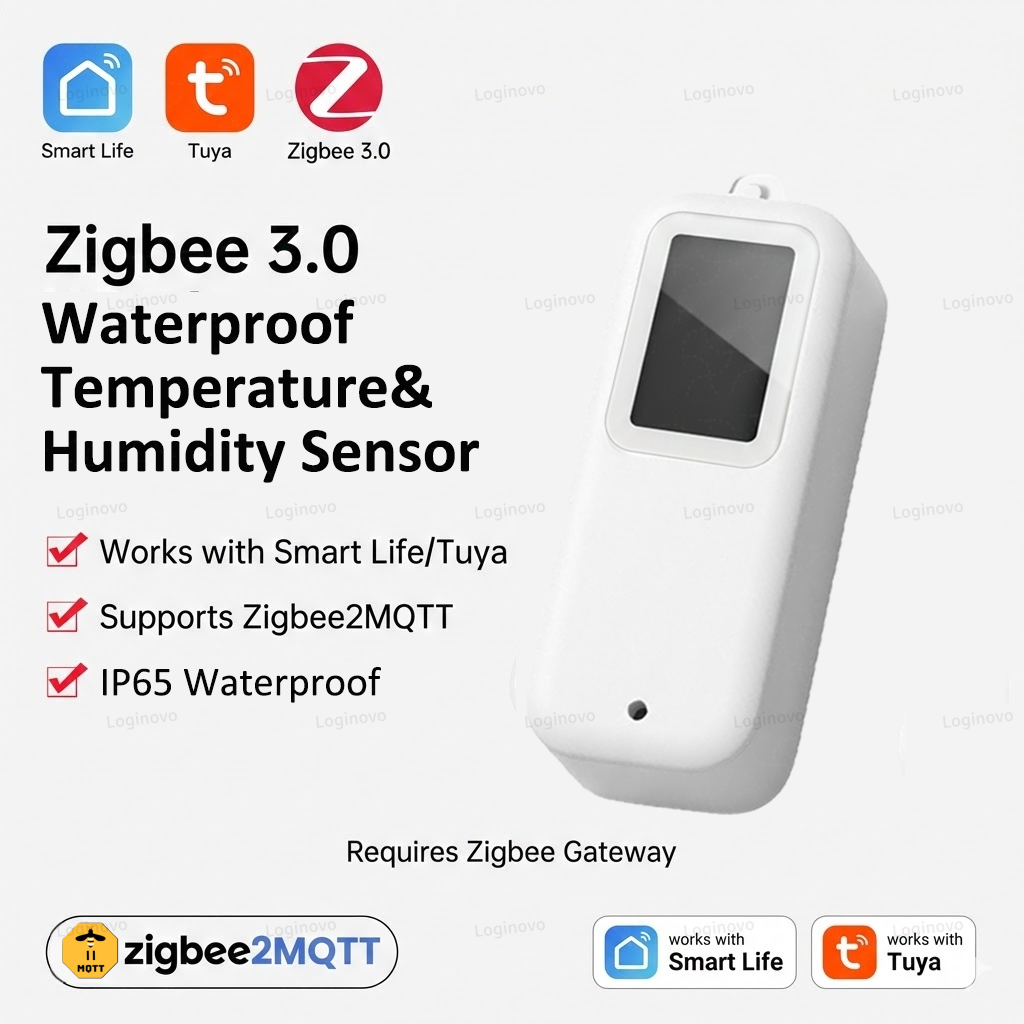 Умный термометр Zigbee, гигрометр, IP65, водонепроницаемый, с ЖК-дисплеем, датчик температуры и влажности, совместимый с Alexa, Google Home, TUYA, Z2M