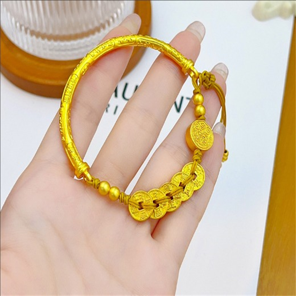 Mismo estilo arena oro cinco emperadores moneda cinco camino Dios de la riqueza media pulsera pulsera de cuerda trenzada nueva pulsera Retro china
