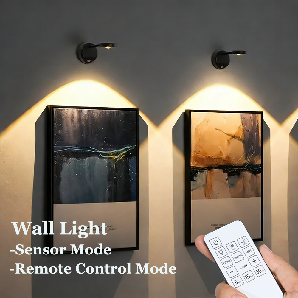 USB oplaadbare intelligente draadloze wandlamp met menselijke detectie, dimbare led-spot voor het verlichten van schilderijen, foto's, 3 kleuren