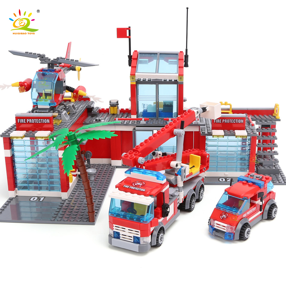HUIQIBAO 774 pièces ville pompier modèle blocs de Construction garçons pompier camion éducatif Construction briques jouets pour enfants