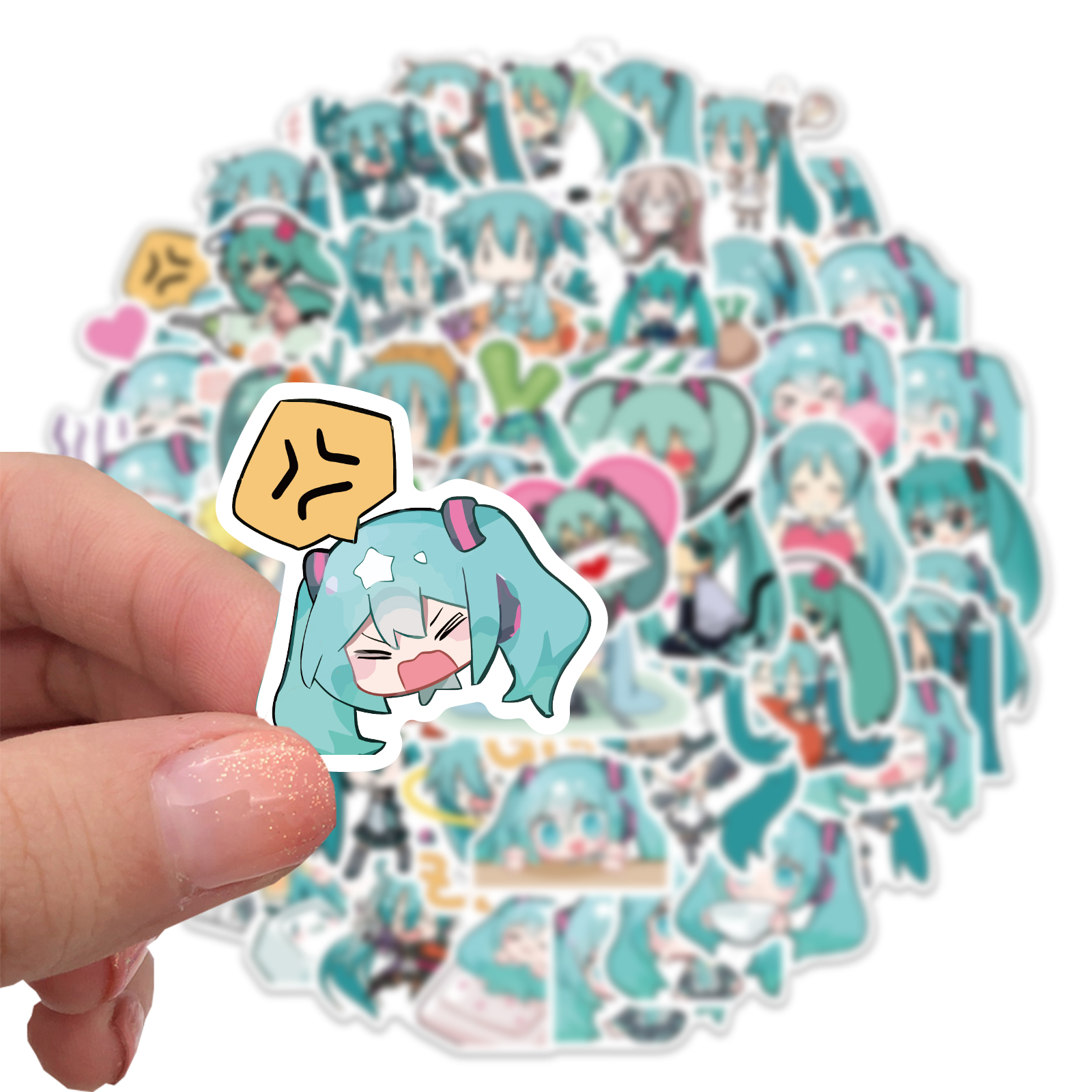 50 Uds dibujos animados Chibi lindo Miku pegatinas de grafiti para equipaje portátil Ipad monopatín regalo teléfono móvil pegatinas de coche
