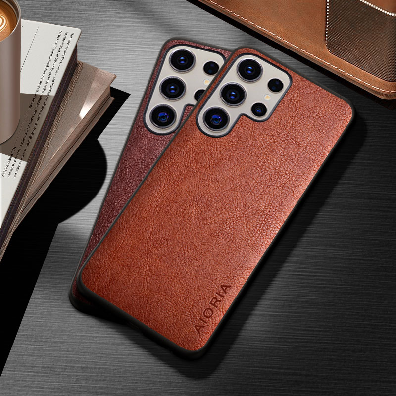 Custodia per Samsung Galaxy S24 S26 S25 S23 S22 S21 S20 Ultra Plus Edge 5G, in pelle vintage tinta unita, cover protettiva
