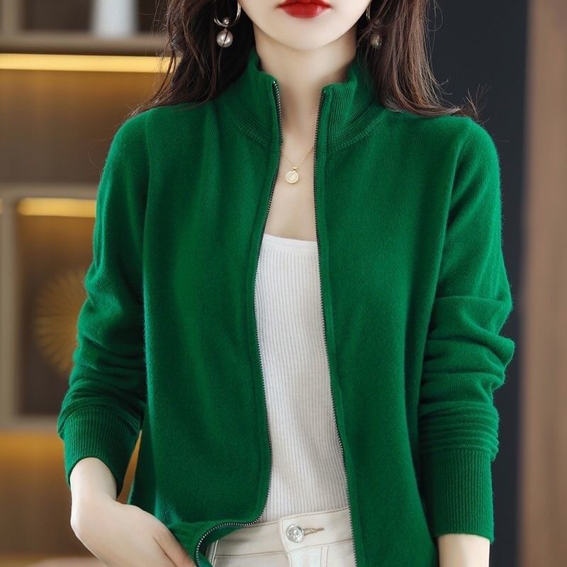 Cardigan da donna primavera autunno giacca maglione lavorato a maglia corta cardigan coreano con cerniera selvaggia allentata cappotto maglione tinta unita da donna rosso