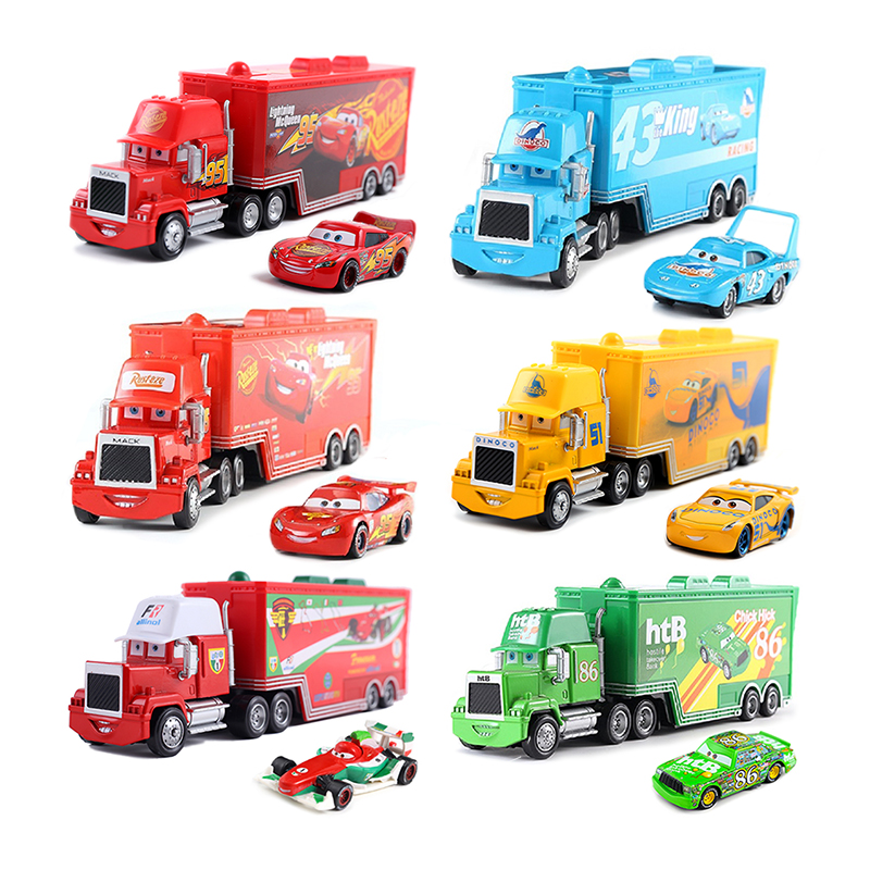 Pixar Cars Truck Attached Model Car Anime Figure Mack Semi-Hauler Rust-eze Mainan Balap Truk Kontainer Hadiah Ulang Tahun Anak-anak
