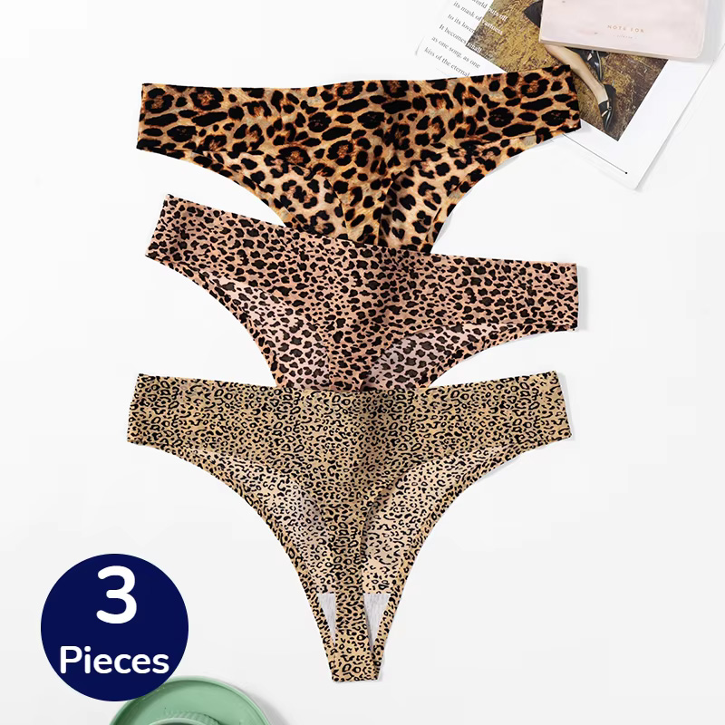 3 pièces/ensemble culottes pour femmes mode léopard tongs femme sous-vêtements sans couture Lingerie Sexy respirant confortable g-strings chaud t-back