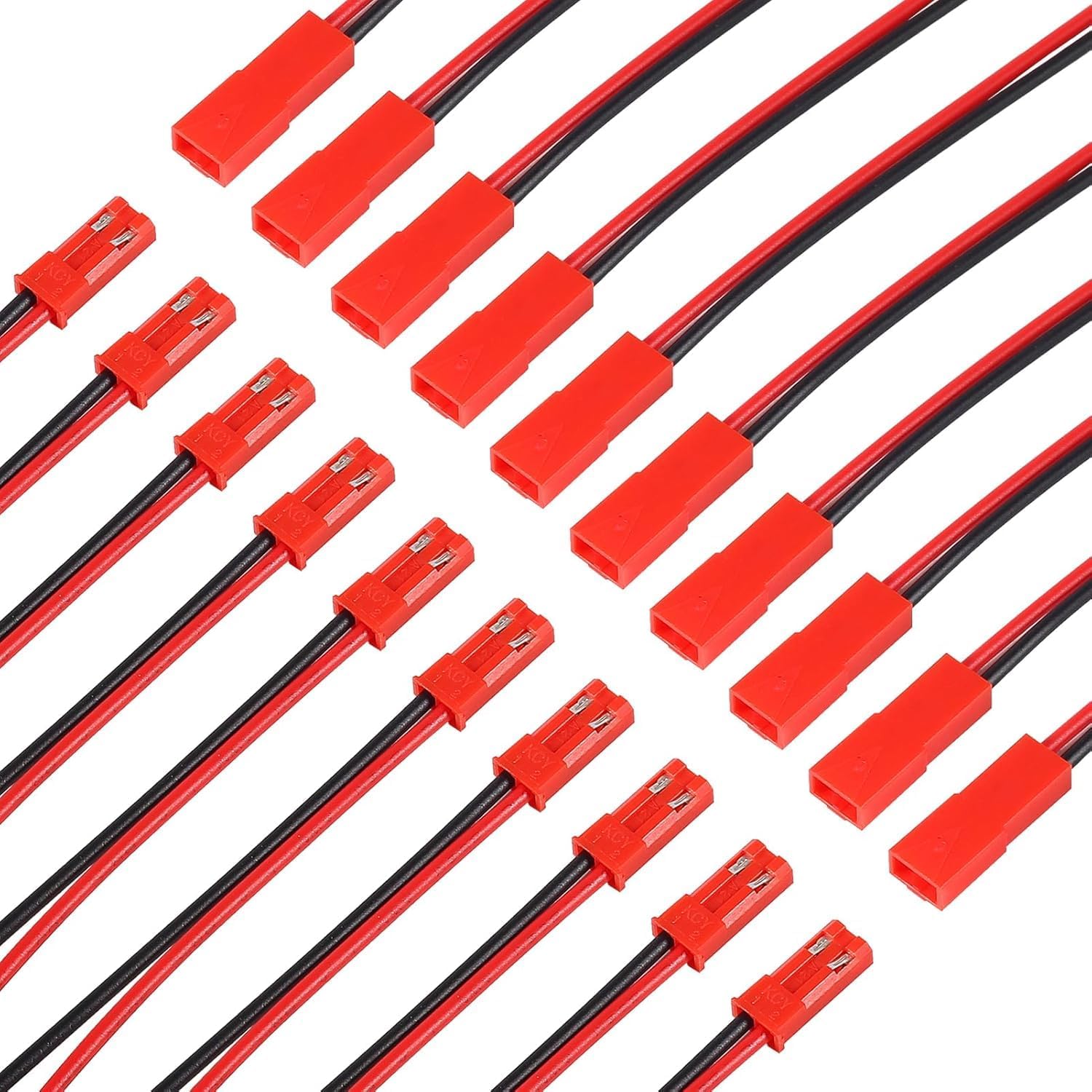 60 paires pour connecteur de prise JST, connecteurs de prise mâle femelle à 2 broches, câble métallique 200mm 22awg rouge et noir pour lampe LED, jouets RC