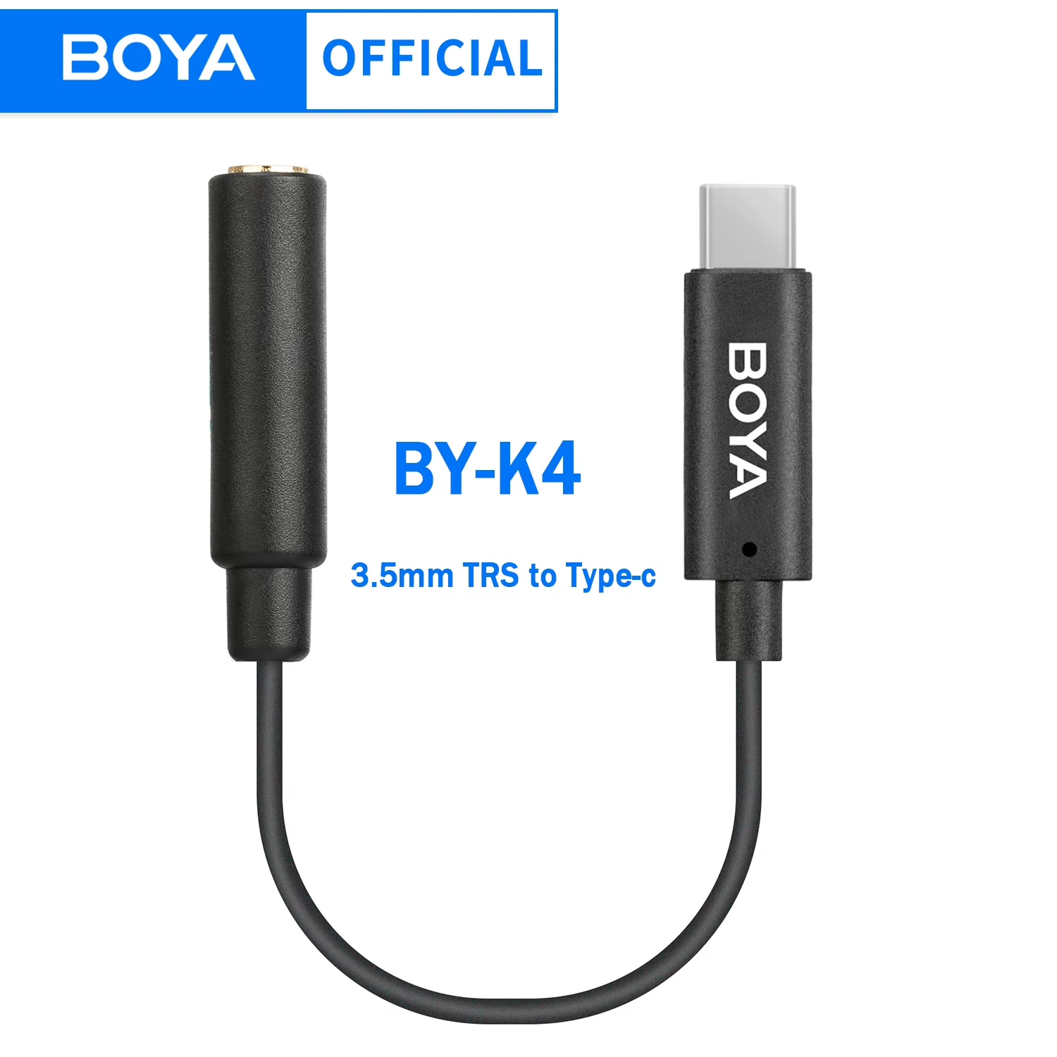 BOYA BY-K4 3,5 mm TRS (femelle) vers type-c (mâle) convertisseur adaptateur de microphone audio pour iPhone 15-16 appareils USB-C PC Android