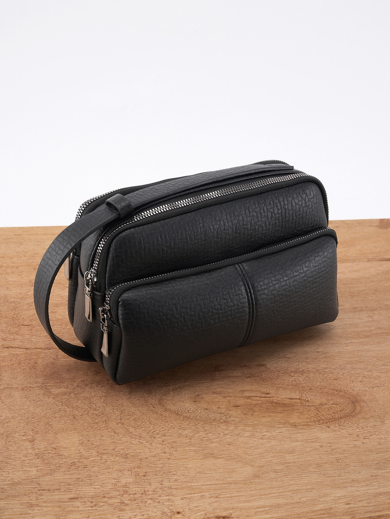Strukturierte PU-Organizer-Tasche für Herren – zwei Reißverschlussfächer mit abnehmbarem Riemen, passend für Tech Essentials & Docs (23,5 x 13,5 x 8 cm)