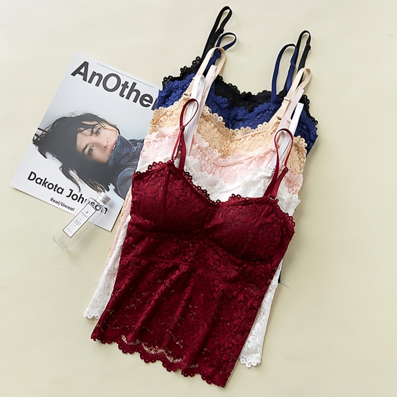 Reggiseno in pizzo da donna, bralette floreale in pizzo, lingerie sexy senza ferretto, intimo con spalline regolabili, reggiseno a canotta con imbottiture rimovibili