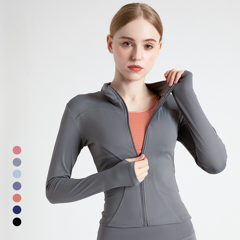 Jaket untuk wanita Fit mantel wanita jaket wanita ritsleting pakaian kasual pakaian Yoga ketat lengan panjang jaket olahraga Yoga pelangsing