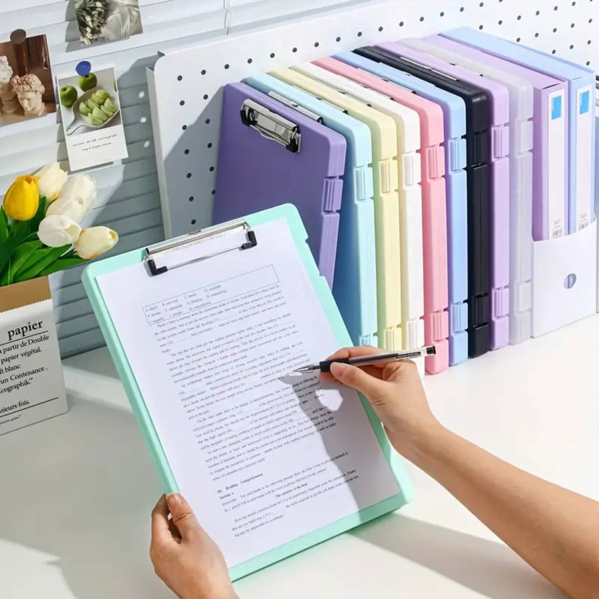 Portapapeles A4 de gran capacidad, caja para carpetas de archivos, diseño de Clip de placa resistente, multifuncional para un almacenamiento de papel eficiente para estudiantes