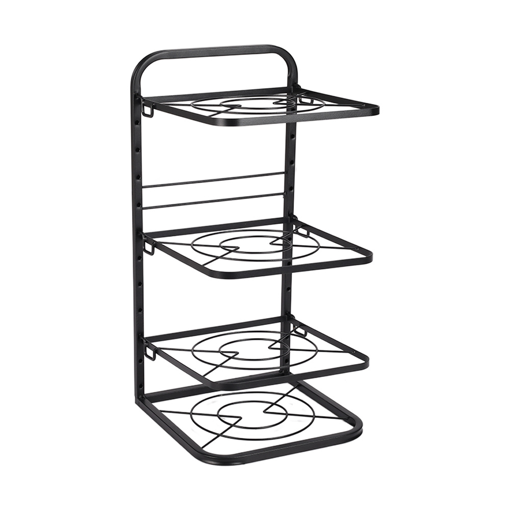 Organizador de ollas de cocina independiente, divisores ajustables de hierro de alta resistencia, estante de almacenamiento a prueba de óxido, negro, 4 niveles, 26x26,5x52,5 cm