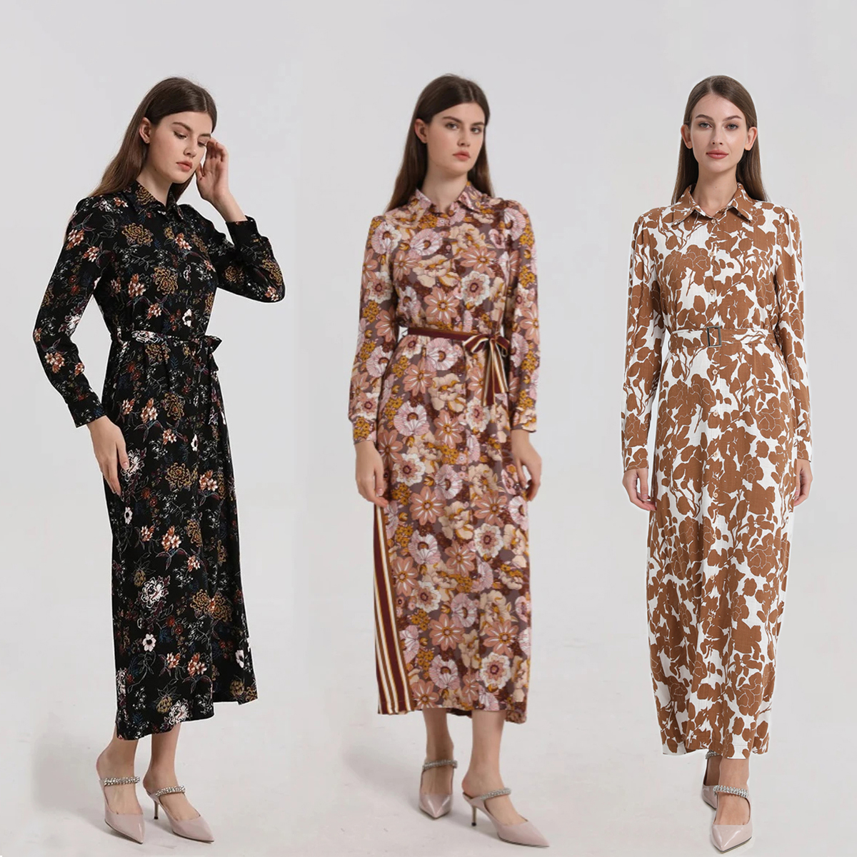 AP ISHA-Stil, bedruckt, weiches Maxikleid mit Gürtel, 2024, Frühling und Sommer, große Mädchen- und Damenkleider, Kleidung 01–3