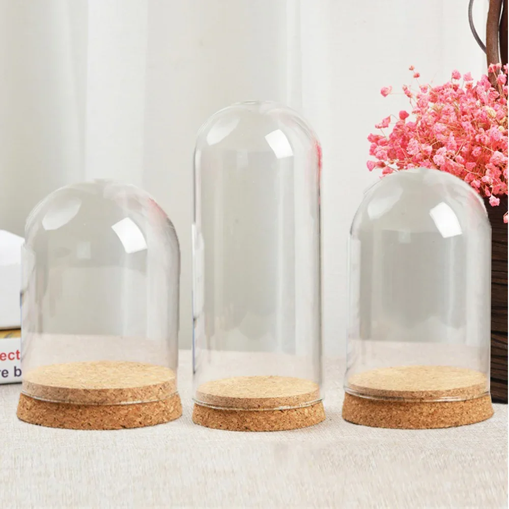 Glaskuppel Cloche Abdeckung Holz Kork Basis Microlandscape Halter Glocke Glas Für DIY Blume Pflanzen Vase Tisch Ornamente Hause Dekoration