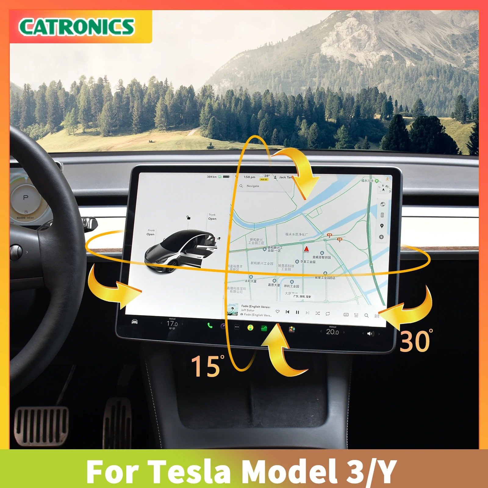 Kit di Montaggio per Rotazione e Inclinazione dello Schermo per Tesla Model 3 Highland Y Juniper 2017-2026, Supporto Rotante a Quattro Direzioni