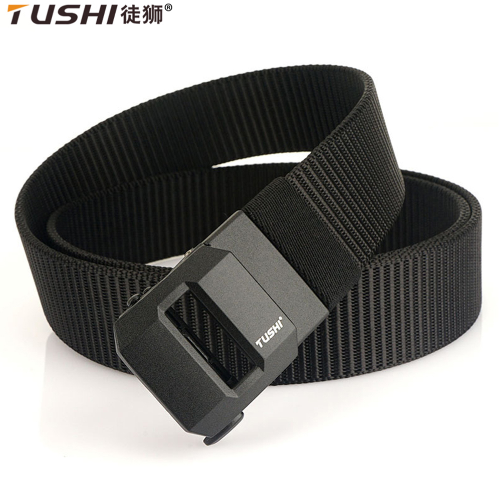 Cinto Masculino TUSHI Nova Moda, Cinto Designer com Fivela Automática de Liga, Cinto de Lona Esportivo, Tamanho Grande 120-150cm, Cinto Automático