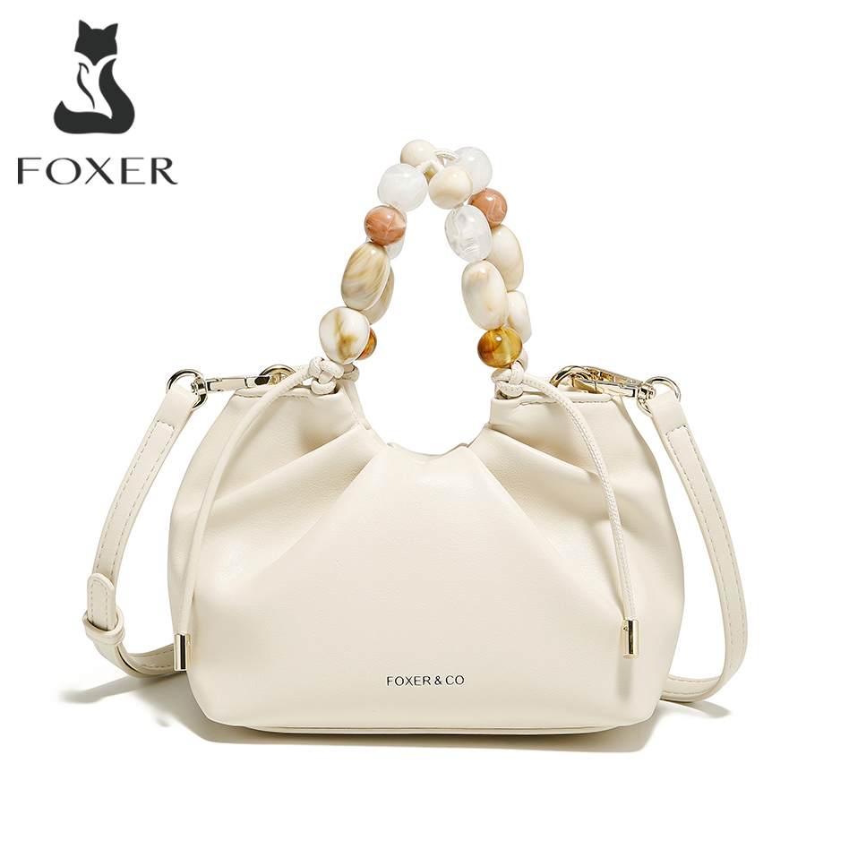 FOXER 2026 Frühjahr/Sommer Neue Schicke Damen-Handtasche mit Perlen, Modische Weiße Signature-Umhängetasche, Neue Cloud Bag mit großem Stauraum