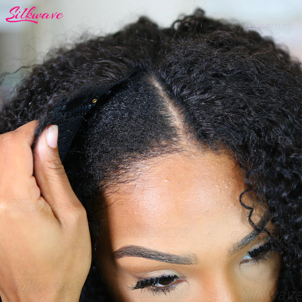 Silkwave V Partวิกผมผมมนุษย์Knky Curly Gluelessวิกผมสําหรับผู้หญิงสีดําNo Leave Out Easy Blendคลิปในครึ่งDeep Wave V Partวิกผม