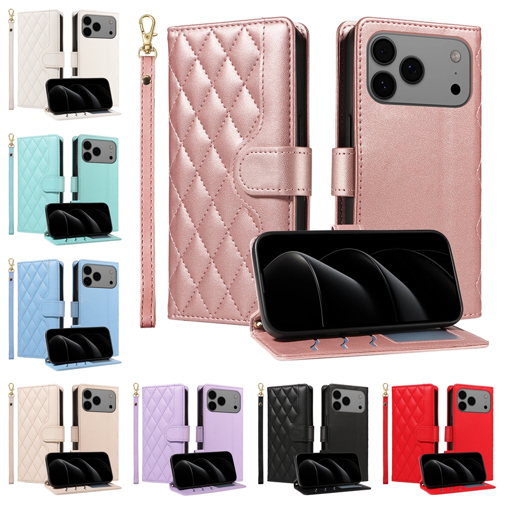 Étui portefeuille magnétique en cuir avec cordon pour iPhone 17 17e 16e 16 15 14 13 12 11 Pro X XR XS Max 8 7 SE Plus – Housse de téléphone à rabat