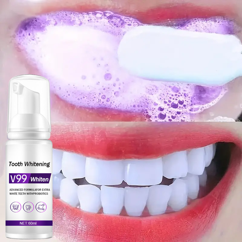 Pasta de dientes Mousse V99, limpieza de dientes, blanqueamiento efectivo, pasta de dientes amarilla, producto de limpieza bucal para eliminar manchas de dientes, 60ML