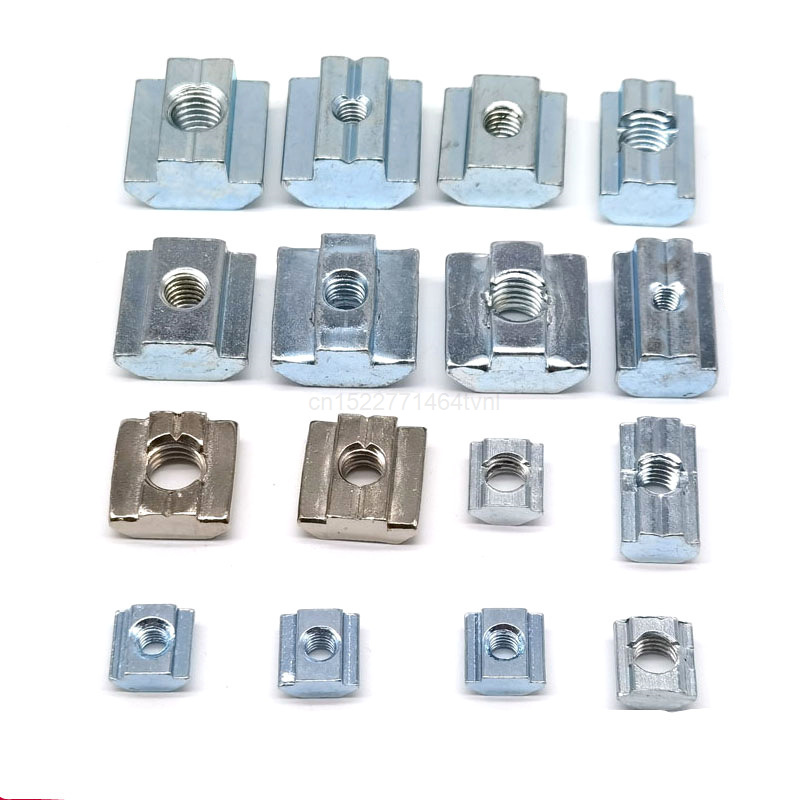 น็อตสี่เหลี่ยมแบบ T-Block ขนาด M3 M4 M5 M6 M8 M10 จำนวน 10/50 ชิ้น สำหรับยึดราง T-Track  ใช้กับโปรไฟล์อะลูมิเนียม 2020 3030 4040 4545