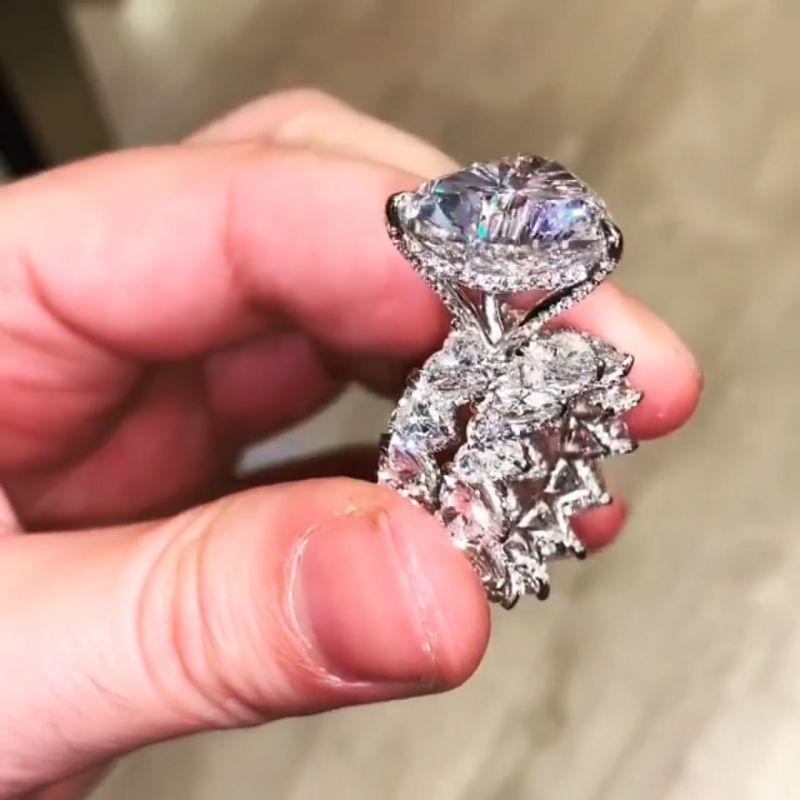 Luxus Herz 8ct Lab Diamant Ring Sets 925 Sterling Silber Verlobung Hochzeit Band Ringe für Frauen Männer Geburtstag Party schmuck