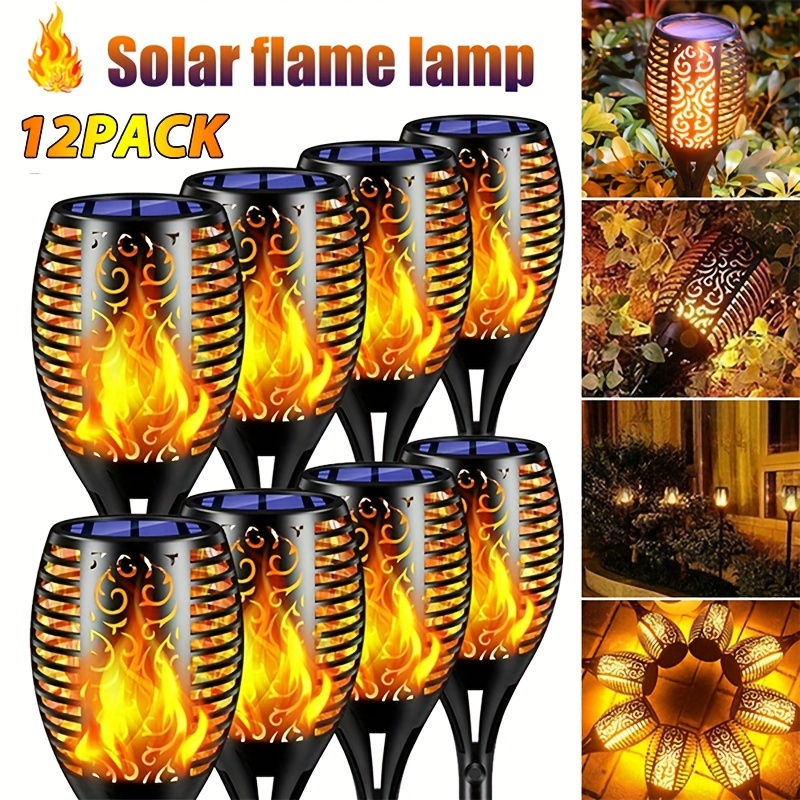 1-12 pièces 12LED flamme solaire torche lumières lumière scintillante étanche décoration de jardin extérieur pelouse chemin cour Patio lampadaire