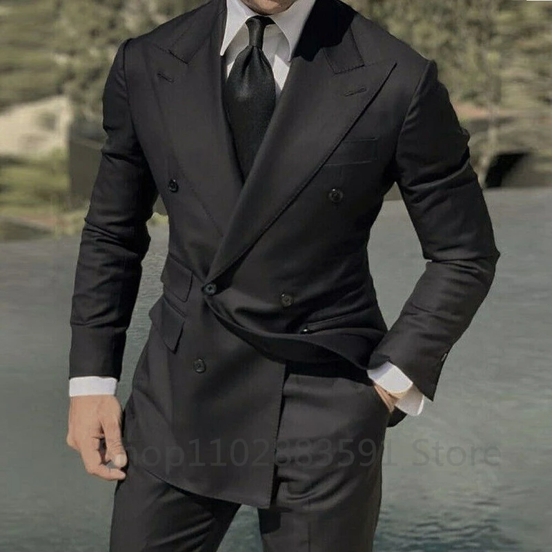 Conjunto de 2 Peças Azul Marinho: Blazer Masculino Transpassado e Calça Slim Fit para Noivo/Casamento