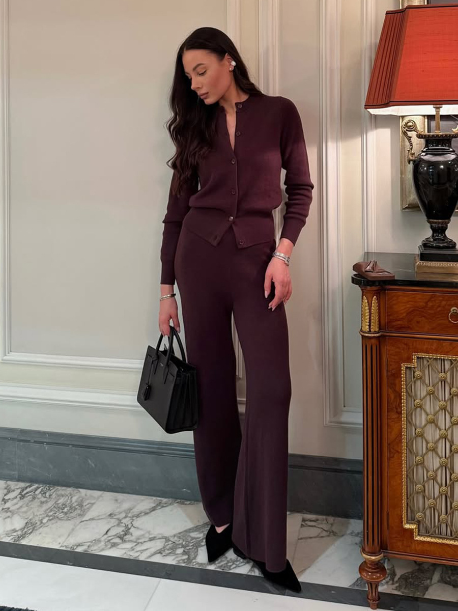 Bornladies Pantaloni cardigan in maglia autunno inverno da donna nuovi Set pantaloni lunghi a maniche lunghe slim fit Abito maglione semplice in tinta unita