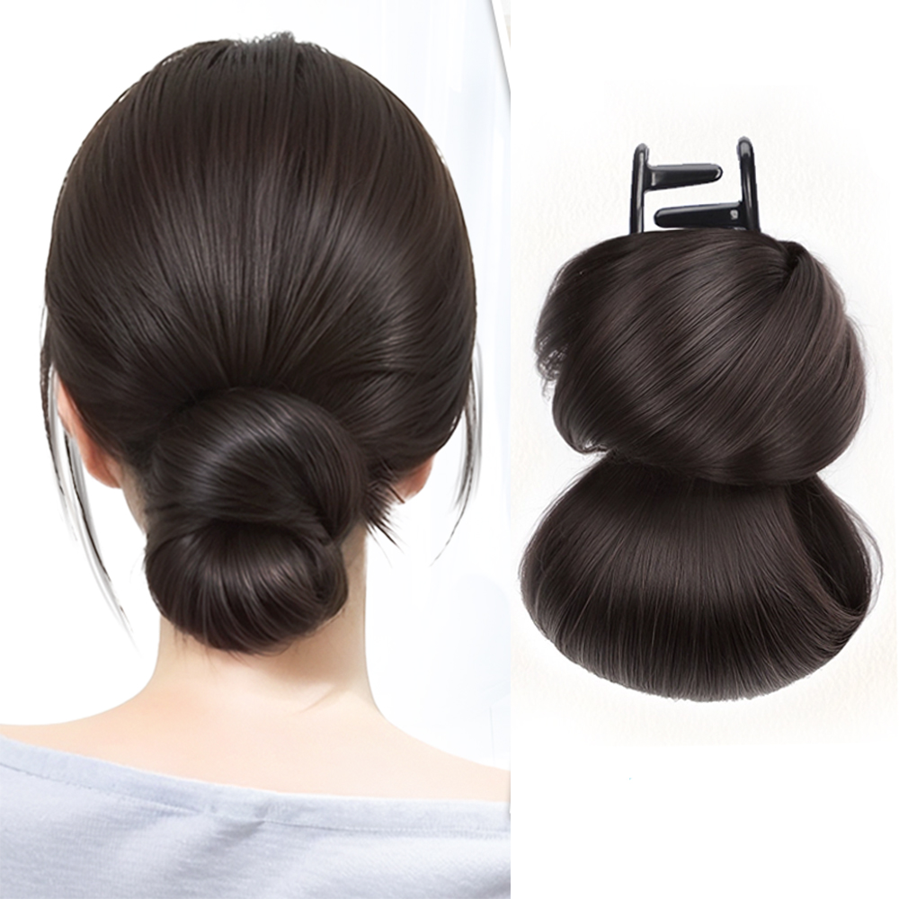Nuevo Moño de Pelo Sintético con Clip, Lazo, Peluca Esponjosa, Clip para el Cabello, Postizo Marrón Negro, Accesorios para el Cabello de Aspecto Natural