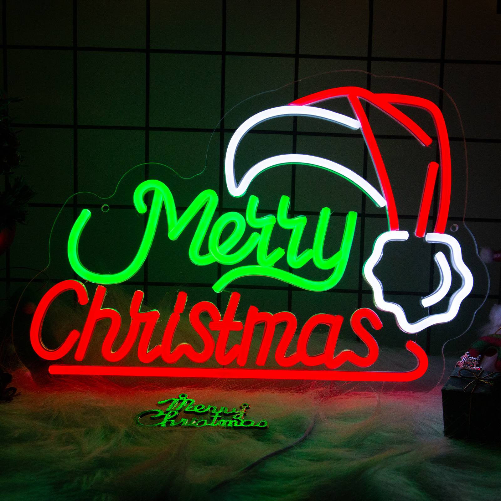 Feliz natal sinal de néon led chapéu de papai noel decoração do quarto de natal para navidad festa casa bares quarto com decoração da parede, feliz natal