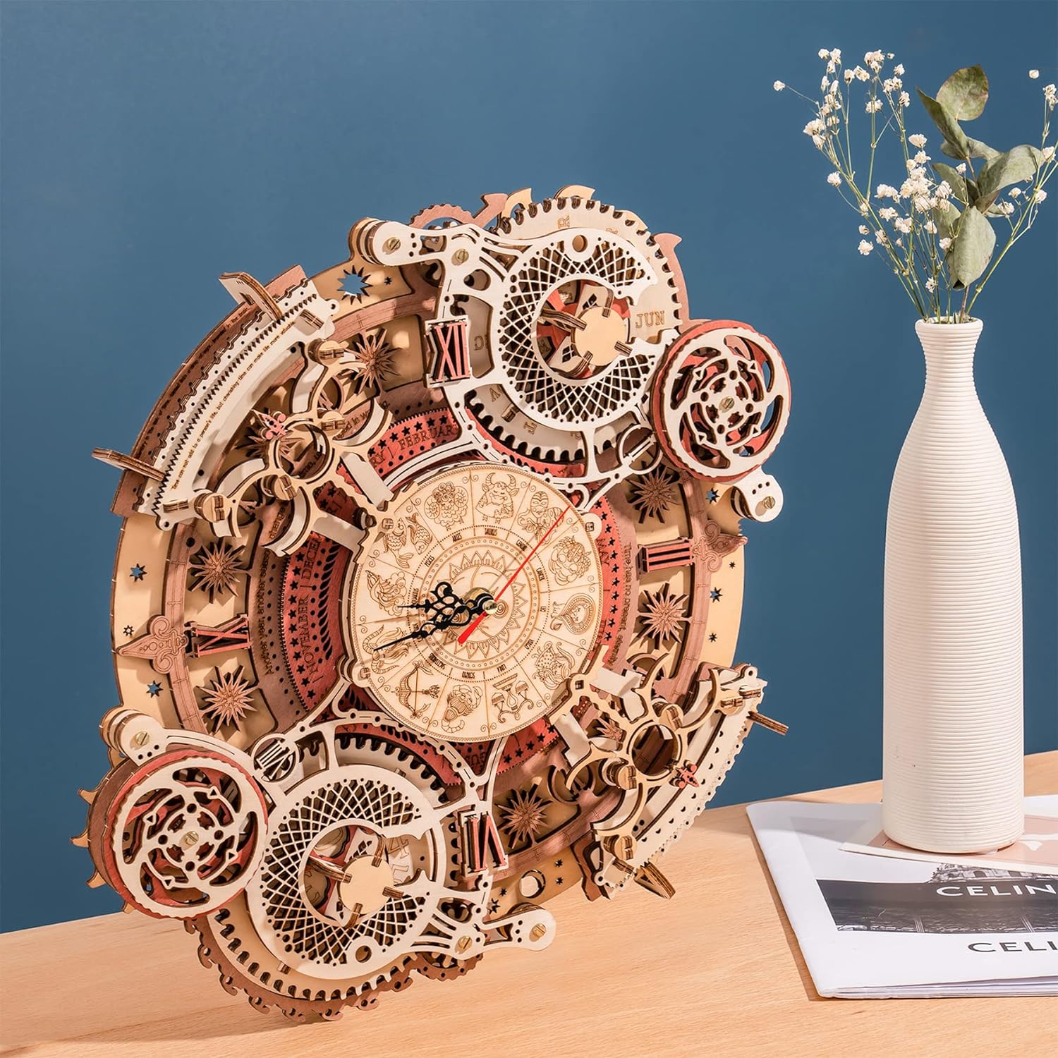 ROKR 3D Holzpuzzle Holz-Steampunk-Uhr-Bausatz DIY Mechanische Wanduhr Ästhetisches Zimmer-Dekor für Erwachsene