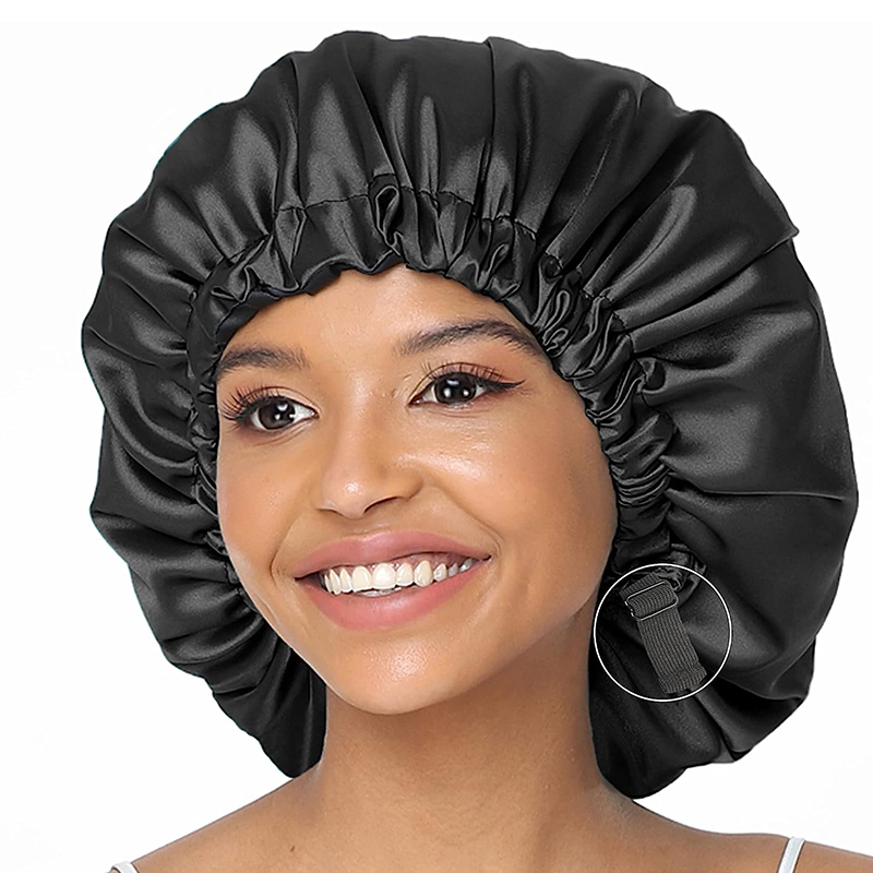 Neue Frauen Große Satin Motorhaube Seidige Nacht Schlafmütze Anpassung Taste Nacht Hut Schönheit Salon Haarpflege Hut Badezimmer Produkte