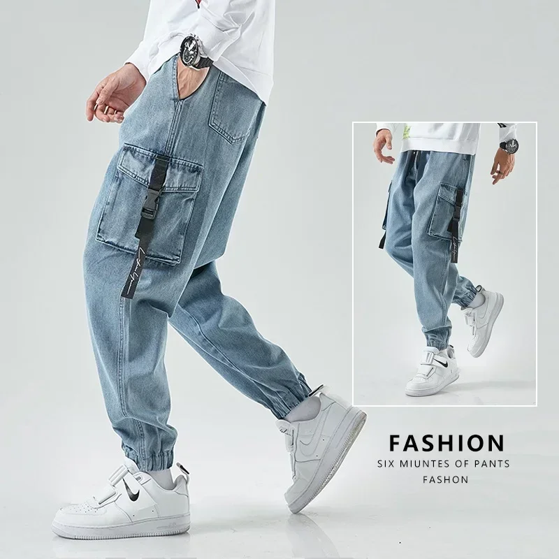 Mężczyźni Joggers Cargo Denim Pants Baggy Harem Japanese Streetwear Styke Male Ankle Harajuku Casual Hip Hop Jeans Trousers Men